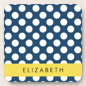 Navy Blue Polka stippen, Polka dotpatroon, Jouw na Bier Onderzetter (Voorkant)