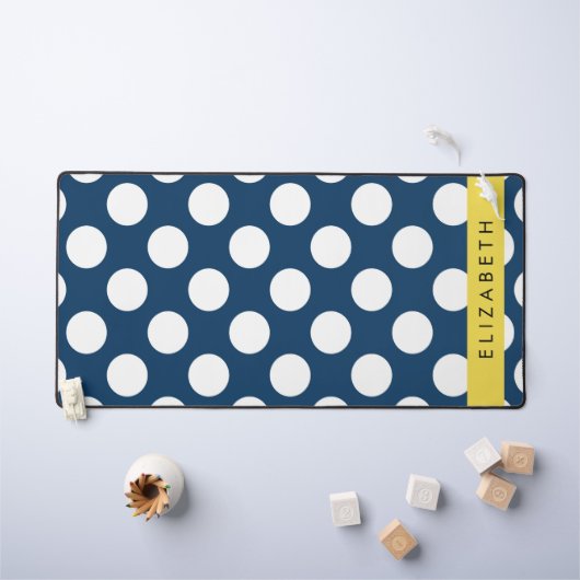 Navy Blue Polka stippen, Polka dotpatroon, Jouw na Bureaumat (Kindertafel)