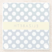 Navy Blue Polka stippen, Polka dotpatroon, Jouw na Glazen Onderzetter (Achterkant)