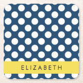 Navy Blue Polka stippen, Polka dotpatroon, Jouw na Kartonnen Onderzetters (Voorkant)