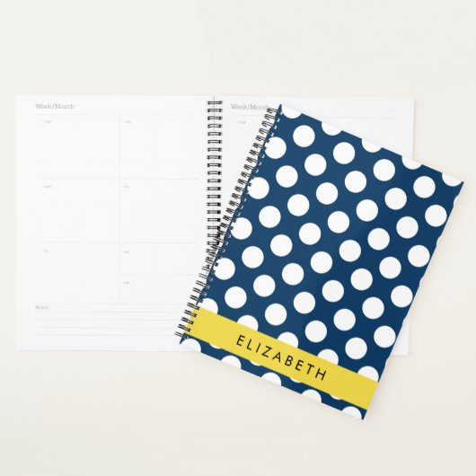 Navy Blue Polka stippen, Polka dotpatroon, Jouw na Planner (Display)