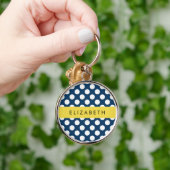 Navy Blue Polka stippen, Polka dotpatroon, Jouw na Sleutelhanger (Hand)