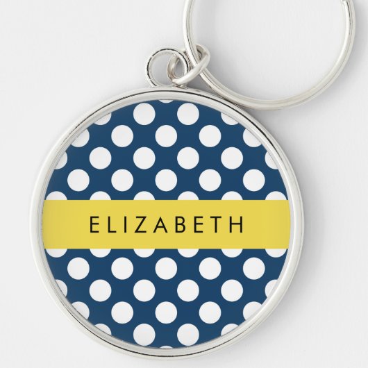 Navy Blue Polka stippen, Polka dotpatroon, Jouw na Sleutelhanger (Voorkant)