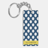 Navy Blue Polka stippen, Polka dotpatroon, Jouw na Sleutelhanger (Voorkant Links)