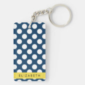 Navy Blue Polka stippen, Polka dotpatroon, Jouw na Sleutelhanger (achterkant)