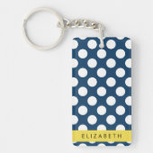 Navy Blue Polka stippen, Polka dotpatroon, Jouw na Sleutelhanger (Voorkant)