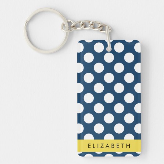 Navy Blue Polka stippen, Polka dotpatroon, Jouw na Sleutelhanger (Voorkant)