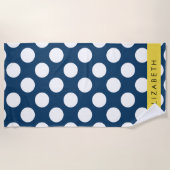 Navy Blue Polka stippen, Polka dotpatroon, Jouw na Strandlaken (Voorkant)