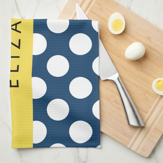 Navy Blue Polka stippen, Polka dotpatroon, Jouw na Theedoek (Quarter Fold)