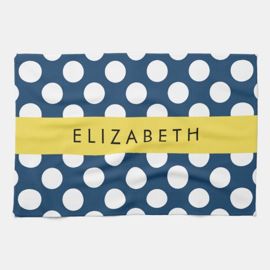 Navy Blue Polka stippen, Polka dotpatroon, Jouw na Theedoek (Horizontaal)