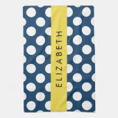 Navy Blue Polka stippen, Polka dotpatroon, Jouw na Theedoek (Verticaal)