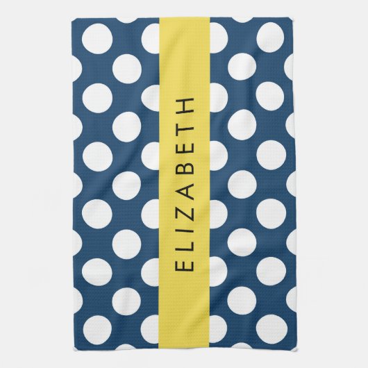 Navy Blue Polka stippen, Polka dotpatroon, Jouw na Theedoek (Verticaal)