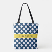Navy Blue Polka stippen, Polka dotpatroon, Jouw na Tote Bag (Achterkant)
