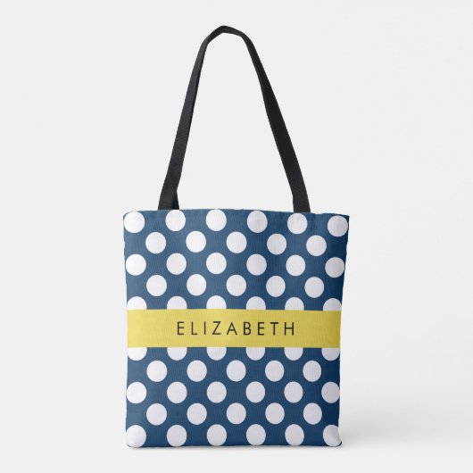 Navy Blue Polka stippen, Polka dotpatroon, Jouw na Tote Bag (Achterkant)