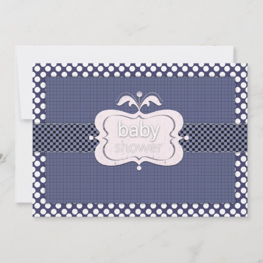 Navy Blue Polkadot Baby Shower Uitnodigingen (Voorkant)