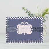 Navy Blue Polkadot Baby Shower Uitnodigingen (Staand voorkant)