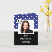 Navy Blue polkadot zoet zestien Kaart (Gele Bloem)