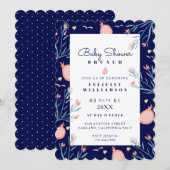 Navy Blue Pomegranate en Florals Baby shower Brunc Kaart (Voorkant / Achterkant)
