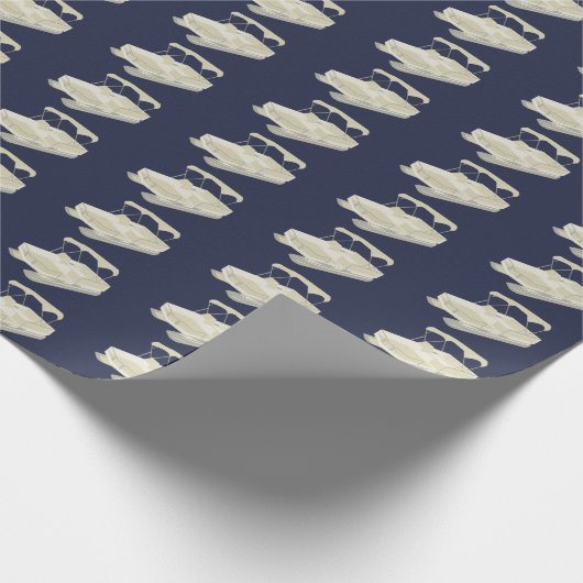 Navy Blue Pontoon Boat Wrapping Paper Cadeaupapier (Hoek)