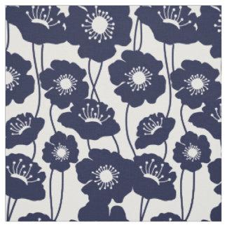 Navy Blue Poppies Pattern Stof