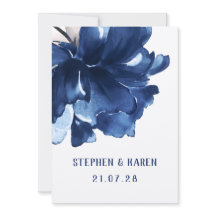 Navy Blue Poppy Elegant Wedding Invitation