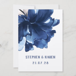 Navy Blue Poppy Elegant Wedding Invitation Kaart