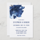 Navy Blue Poppy Elegant Wedding Invitation Kaart (Achterkant)