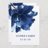 Navy Blue Poppy Elegant Wedding Invitation Kaart (Voorkant / Achterkant)