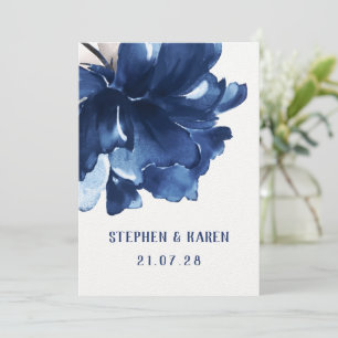 Navy Blue Poppy Elegant Wedding Invitation Kaart