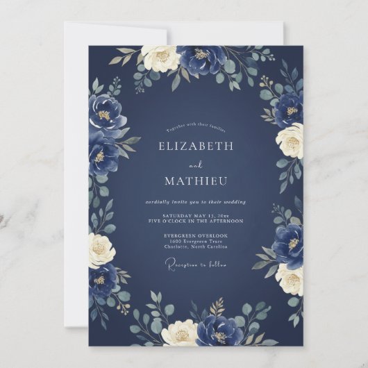 Navy Blue Prachtige Winterhuwelijk Kaart (Voorkant)