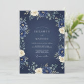 Navy Blue Prachtige Winterhuwelijk Kaart (Staand voorkant)