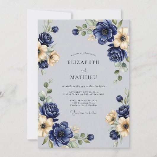 Navy Blue Prachtige Winterhuwelijk Kaart (Voorkant)