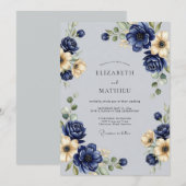 Navy Blue Prachtige Winterhuwelijk Kaart (Voorkant / Achterkant)