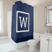Navy Blue Preppy Grafische Rand Monogram Douchegordijn (In situ)