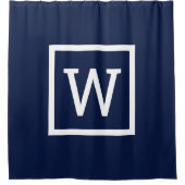 Navy Blue Preppy Grafische Rand Monogram Douchegordijn (Voorkant)