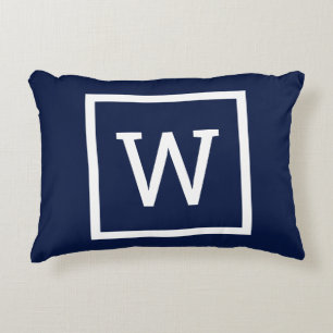 Navy Blue Preppy Graphic Border Monogram Accent Kussen