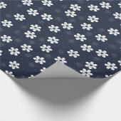 Navy Blue Pretty Floral Pattern Cadeaupapier (Hoek)