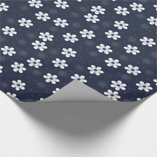 Navy Blue Pretty Floral Pattern Cadeaupapier (Hoek)