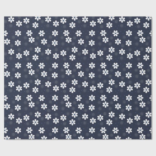 Navy Blue Pretty Floral Pattern Cadeaupapier (Vlak)