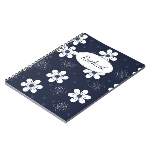 Navy Blue Pretty Floral Personalised Notitieboek (Linkerzijde)