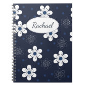 Navy Blue Pretty Floral Personalised Notitieboek (Voorkant)