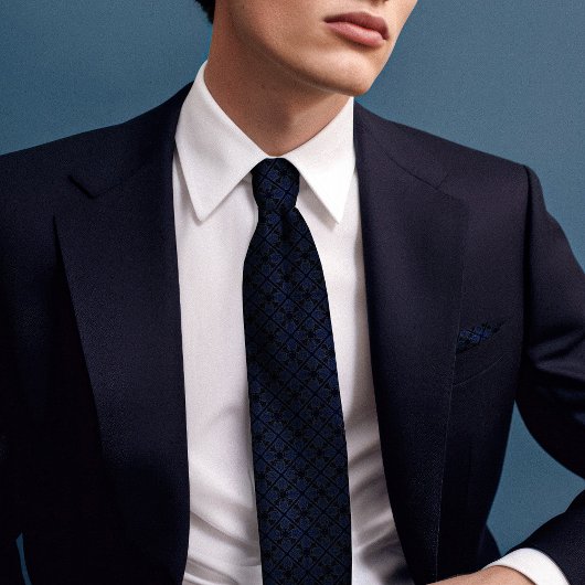 Navy Blue Primrose  Floral Mannen Stropdas