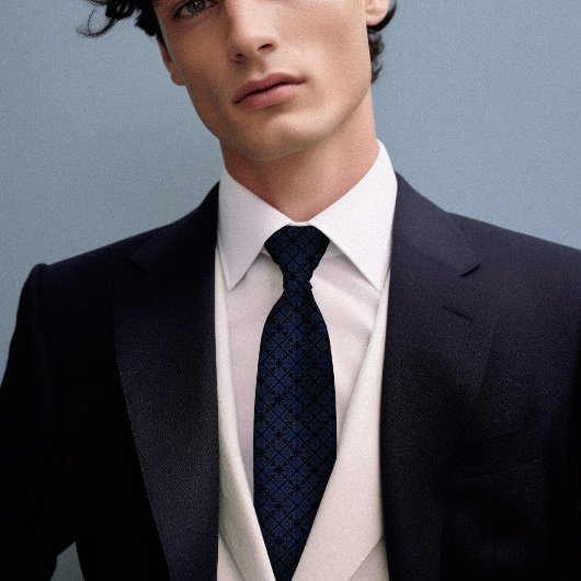 Navy Blue Primrose  Floral Mannen Stropdas