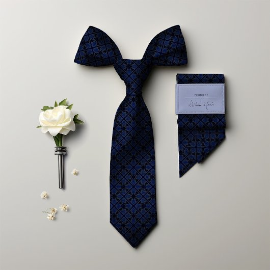 Navy Blue Primrose  Floral Mannen Stropdas