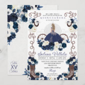 Navy Blue Princess Dress & Boots Quinceañera Kaart (Voorkant / Achterkant)