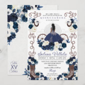 Navy Blue Princess Dress & Boots Quinceañera Kaart (Voorkant / Achterkant)