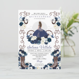 Navy Blue Princess Dress & Boots Quinceañera Kaart