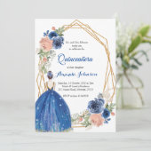 Navy Blue Princess Quinceañera Spaans 15 Verjaarda Kaart (Staand voorkant)
