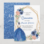 Navy Blue Princess Quinceañera Spaans 15 Verjaarda Kaart (Voorkant / Achterkant)