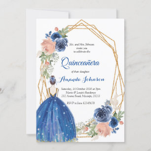 Navy Blue Princess Quinceañera Spaans 15 Verjaarda Kaart